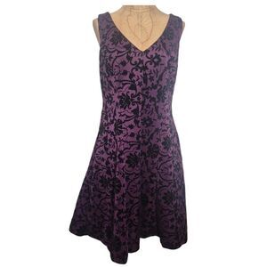 Scarlett Purple & Black Velvet Floral Cocktail Dress Y2K Romantic Goth Size 6